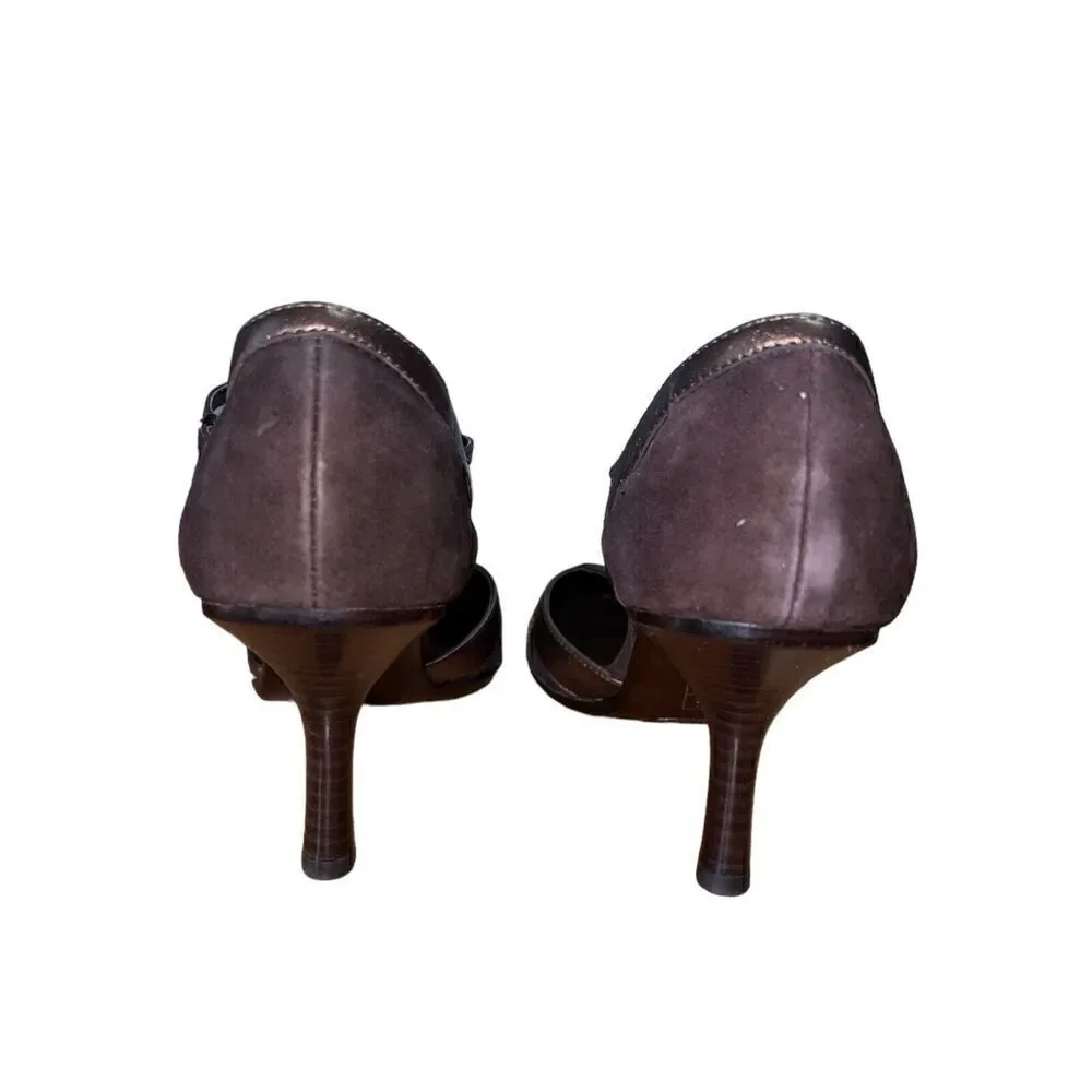 Aerosoles Bar Struck Brown Combo Suede-Leather Strappy Heels Womens Size 10 NEW
